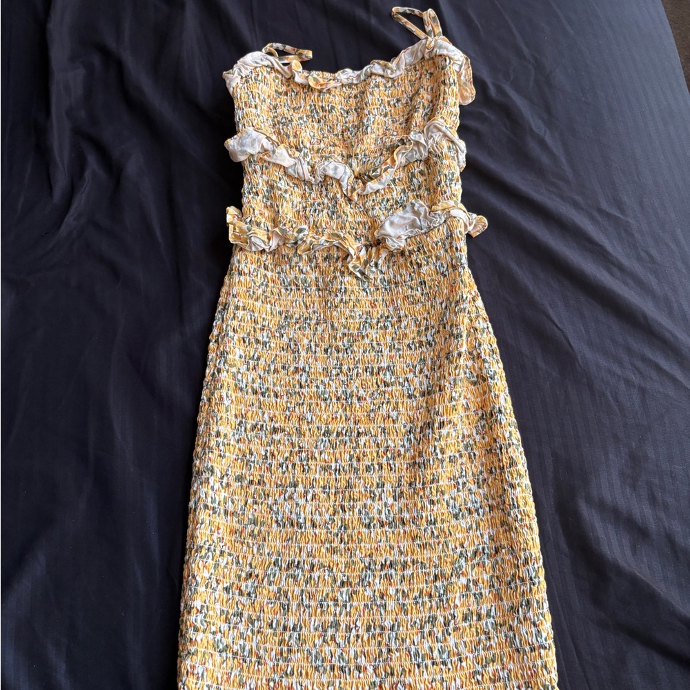 Smocked Yellow Floral Midi Dress